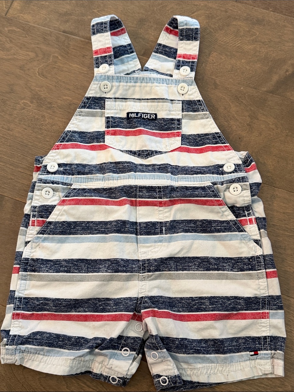 Tommy Hilfiger Navy, White & Red Striped Toddler Overalls